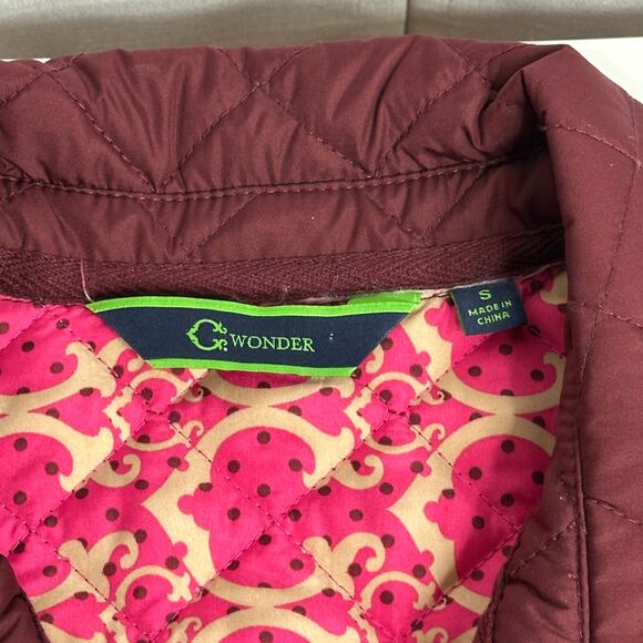 C. Wonder Burgundy Quilted Puffer Jacket Coat Button Front Womens Size Small S - Picture 9 of 12